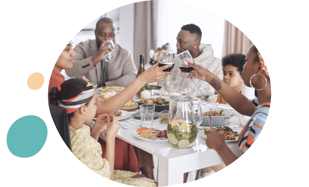 Family eating together during the holidays